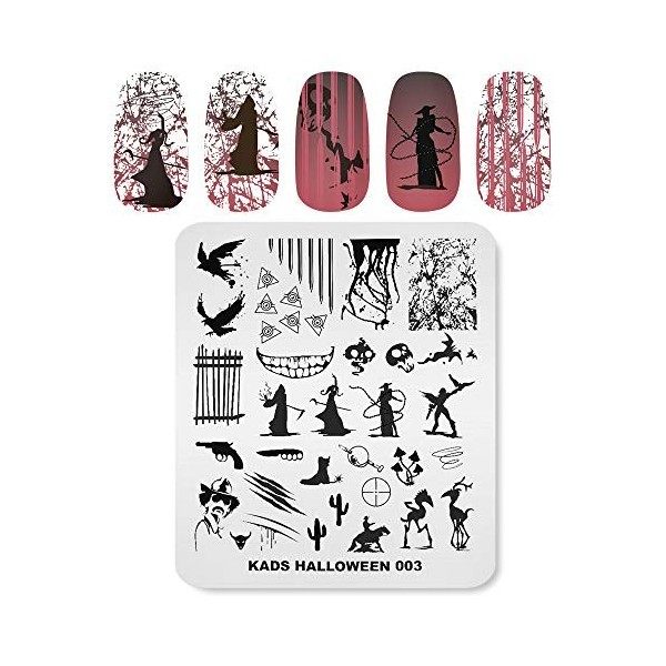 KADS Plaques à ongles Halloween pour nail art avec citrouille, fantôme, tête de mort, chauve-souris pour décoration à faire s