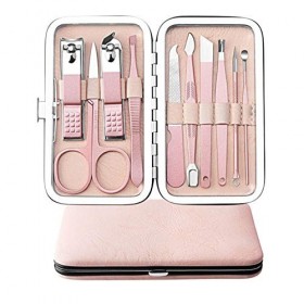 HOUCY Ensemble de manucure professionnel or rose en acier inoxydable, ciseaux à poils de nez, rasoir à sourcils, ensemble de 