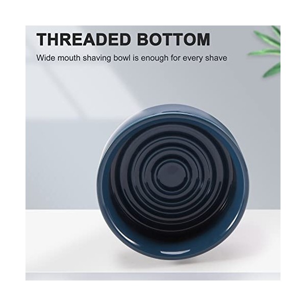 DIXII Ceramic Mens Shaving Mug Bowl Cup Thread Bottom Wide Mouth for Shave Brush and Shaving Soap Dark Blue