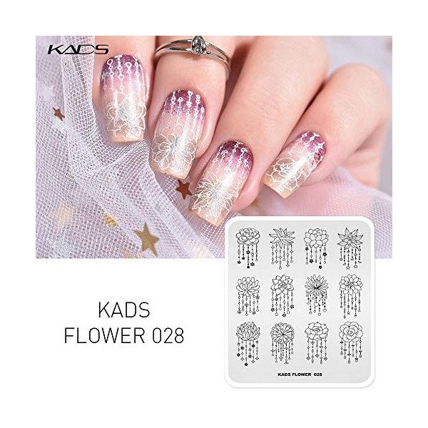 KADS Lot de 5 plaques de tampons pour ongles - Motif feuilles et fleurs