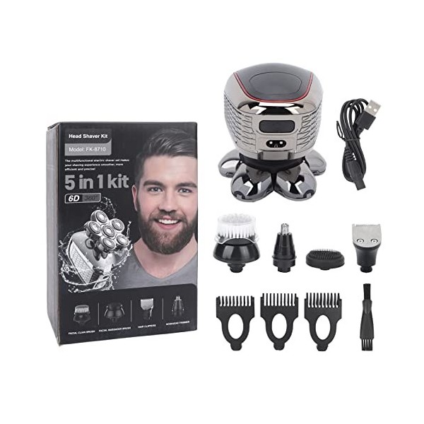 KUIKUI Rasoir électrique 6D 5 en 1 multifonction pour homme - Rechargeable, imperméable et polyvalent