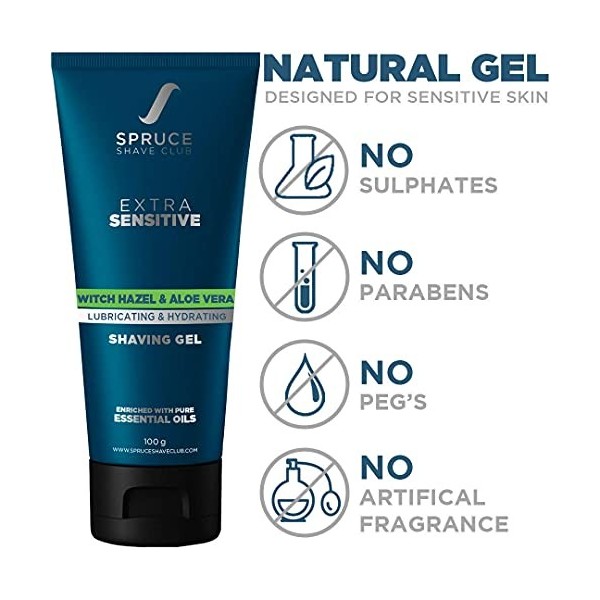 AOZA Spruce Shave Club Gel de rasage naturel pour homme | Formule extra sensible aux huiles essentielles pures | hamamélis et