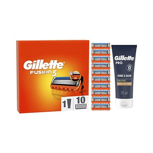 Gillette Fusion5 Lames de rasoir 10 lames de rechange pour rasoir humide pour homme avec bandes coulissantes conçues pour un 