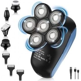 Rasoir Electriques Hommes Cheveux Multifonctionnel Rasoir Electrique USB Rechargeable Rotatives 6D Humide et Sèche avec IPX6 