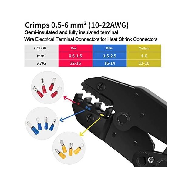 Outil Sertissage Cosses Fil Kit Sertissage Bornes À Cliquet Isolées AWG22-10 Avec 700 Pièces Outil Sertissage Fil Balle Isolé