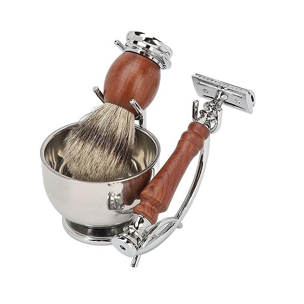 Ensemble De Rasage De Barbe Pour Hommes, Ensemble De Blaireau 4 En 1, Kit De Tondeuse à Barbe Manuelle, Brosse à Barbe En All