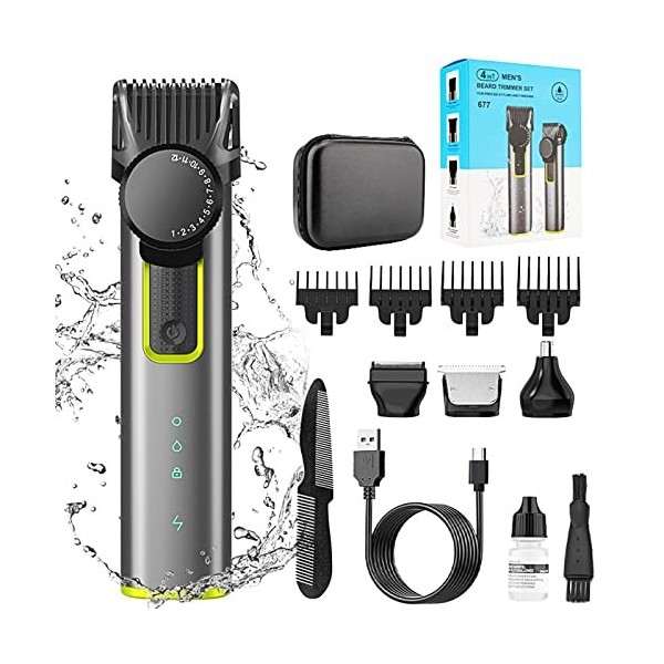 XiaoXIN Rasoir à barbe 4 en 1 Tondeuse à poils de nez Épilateur de nez indolore pour hommes Écran LCD rechargeable par USB Ki