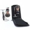 Rasoir de sécurité à double tranchant pour homme, brosse en poils de blaireau noirs purs, étui en cuir pur, ensemble parfait 