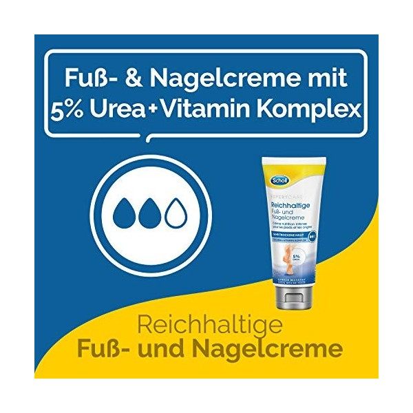 Scholl Crème riche pour les pieds et les ongles - Crème hydratante pour les pieds et les ongles des pieds stressés - Avec com