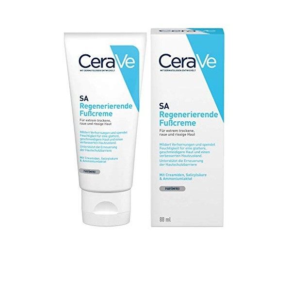 CeraVe Crème régénératrice pour les pieds, pour les peaux extrêmement sèches, rugueuses et gercées, réduit les callosités, av