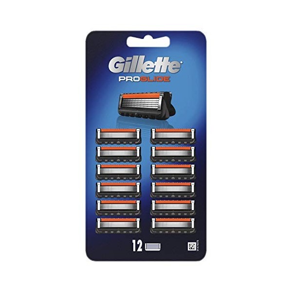 Gillette ProGlide Lot de 12 lames de rasoir pour homme avec tondeuse de précision, 5 lames anti-friction