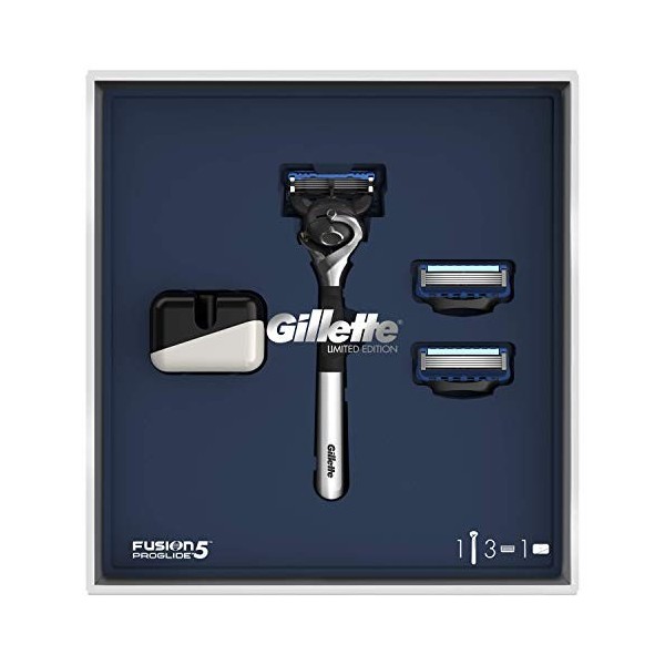 Gillette Fusion5 Proglide Kit Rasage Homme Limited Edition, Pack de 1 Rasoir + 2 Recharges Lames + Support Rasoir [OFFICIEL]