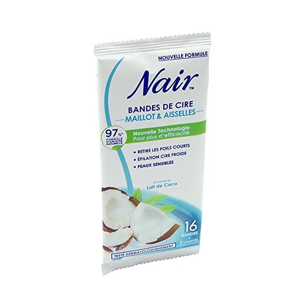 NAIR - 16 Bande De Cire Froide Pour Épilation Bikini À La Délicate Fragrance Coco - Lot De 3