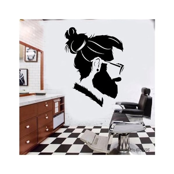 Décalques en vinyle pour salon de coiffure Coupe et rasage de cheveux Poster mural fenêtre murale Hipster Man Barbier autocol