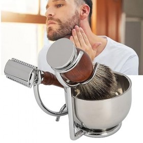 Kit de Tondeuse à Barbe Manuel avec Support en Alliage, Brosse, Bol à Savon pour Homme, Garde les Lames au Sec, Offre un Rang