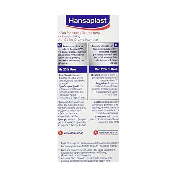 Hansaplast Anti Callus Crème Pieds Intensive et Hydratante, Crème Pieds Seaux Gercés Crème Pieds Secs avec Technologie Aquapo