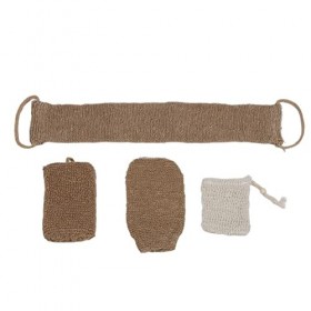 Ensemble de Gommage pour le Corps et le Visage en Jute avec Sangle Dorsale, Gant Exfoliant et Visage pour le Bain et la Douch