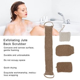 Ensemble de Gommage pour le Corps et le Visage en Jute avec Sangle Dorsale, Gant Exfoliant et Visage pour le Bain et la Douch