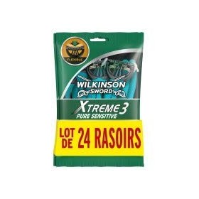 Wilkinson - Xtreme 3 Pure Sensitive - Rasoirs jetables masculins - LOT DE 24 RASOIRS