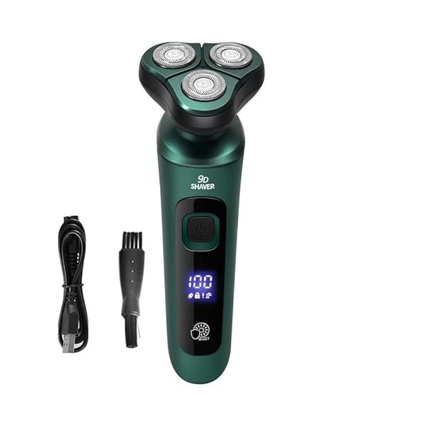 ASMEIR Rasoir électrique Intelligent Vert LCD Affichage numérique Rasoir Flottant à Trois têtes USB Rechargeable Lavage Coute