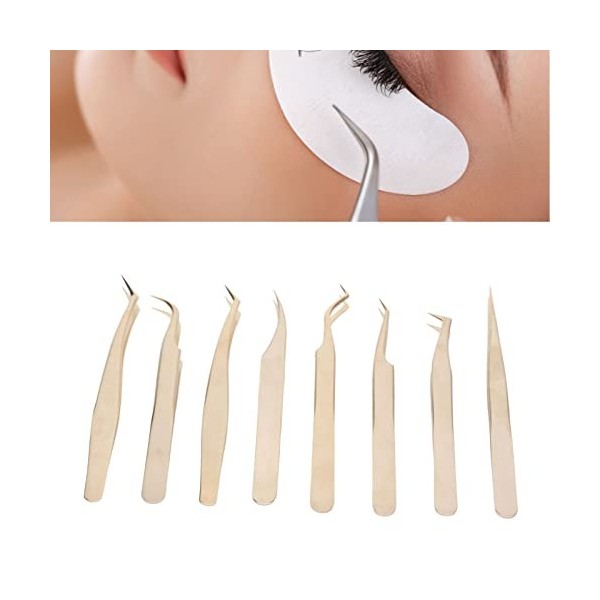 Lot de 8 Pinces à épiler pour Extensions de Cils, Pinces à épiler en Acier Inoxydable, Pinces à épiler pour Extensions de Cil