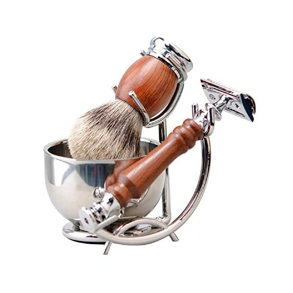 Ensemble de rasage et de toilettage pour hommes, ZHONGZ Badger Brosse à rasage de cheveux Manuel de sécurité à double bord Ra