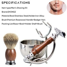 Ensemble de rasage et de toilettage pour hommes, ZHONGZ Badger Brosse à rasage de cheveux Manuel de sécurité à double bord Ra