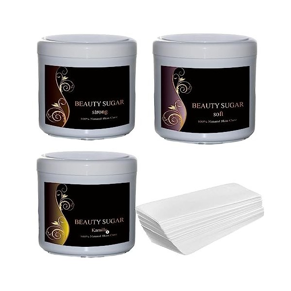 Cire au sucre Sugaring Beauty Sugar Set dintroduction + 50 bandes de non-tissé GRATUITES - pour lépilation - Les trois pâte