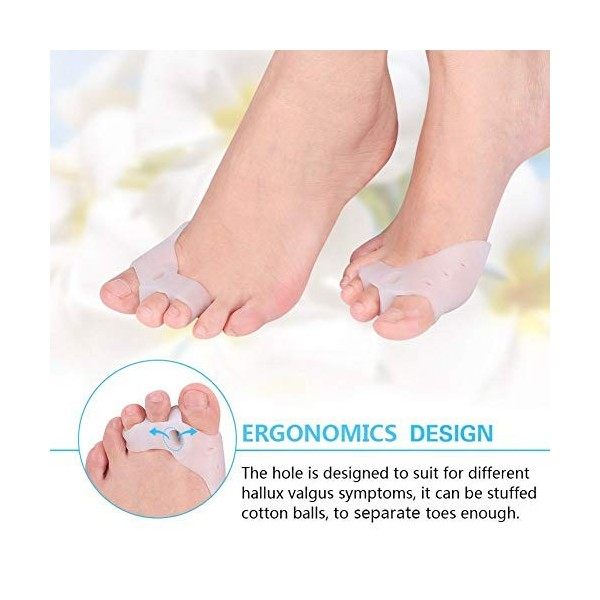 Séparateur Dorteils en Silicone, Gel Séparateur Dorteils Correction Hallux Valgus avec Coussin Avant-pied et Ouvertures de 