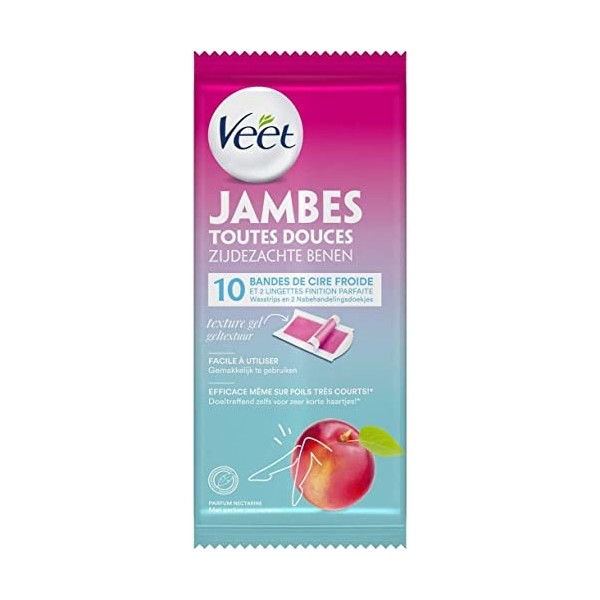 DSTOCK60-12 sachets de 10 bandes de cire épilatoire jambes - Parfum nectarine - Format voyage