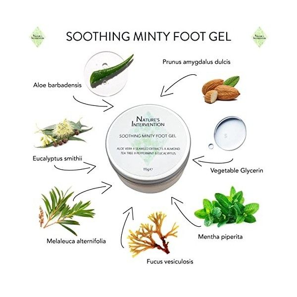 99% Naturel GEL APAISANT pour les PIEDS - ALOE VERA, MENTHE, ARBRE DU THÉ & EUCALYPTUS - 125g par NATURES INTERVENTION. Gel 