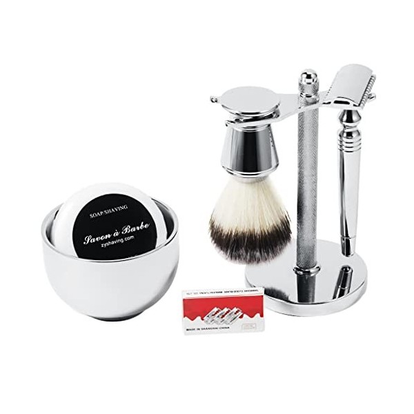 Ensemble de Rasage pour Hommes Porte-brosse de Rasoir de Sécurité Tasse de Rasage Ensemble Savon