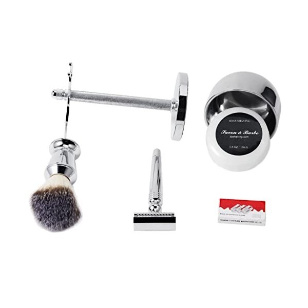 Ensemble de Rasage pour Hommes Porte-brosse de Rasoir de Sécurité Tasse de Rasage Ensemble Savon