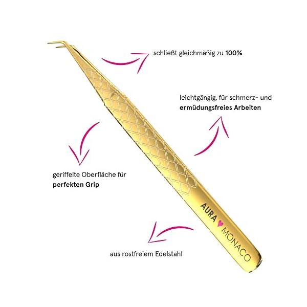 AURA Monaco Pince à épiler Ciolea pour extension de cils professionnelle de qualité supérieure - Volume des cils - Pince à ép