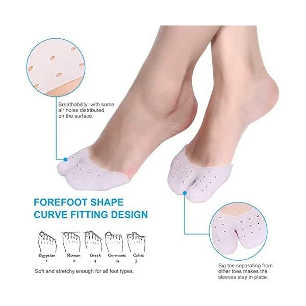 2 protège-orteils paires, protecteurs professionnels en gel de silicone,  pour chaussures de danse de ballet pointues sur la pointe des pieds  (couleur de la peau et blanc)