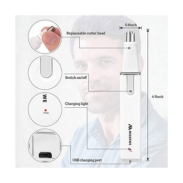 Tondeuse Précision étanche Rasoir Nez - Tondeuse à Barbe Nez Sourcils, Tondeuse Nez Oreilles Tondeuse, Rasoir à Nez Électriqu