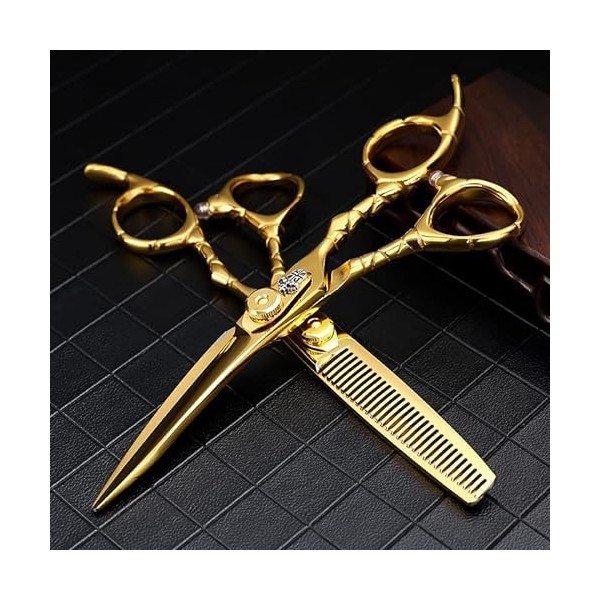 Ciseaux de coiffeur professionnels en or 6 pouces 9CR, ciseaux plats, pour frange, ensemble doutils amincissants Teeth 