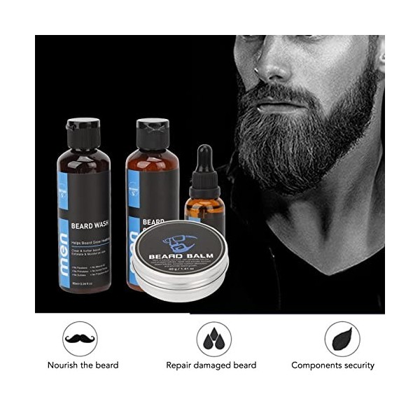 Kit de Barbe, Kit de Croissance de Barbe Hydratant Nettoyer les Follicules Pileux Soulagement Outils de Barbe avec Shampooing