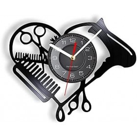 Personnalisé NO Ticking Coiffure Outils Couper Horloge Murale Coupe De Cheveux Sèche-Cheveux Peigne Ciseaux LED Lumière Vinyl