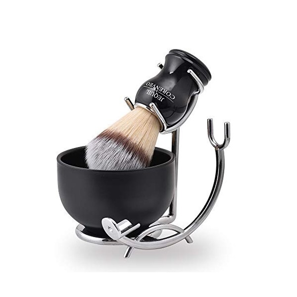 Kit de rasage de luxe pour homme 3 en 1 comprenant blaireau, bol de rasage, rasoir et support de blaireau