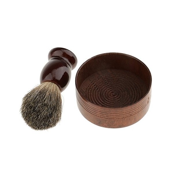 HIHELO Blaireau en Bois for Hommes avec Bol de Tasse de Rasage Savon à Barbe de barbier, Bol de Brosse en Bois