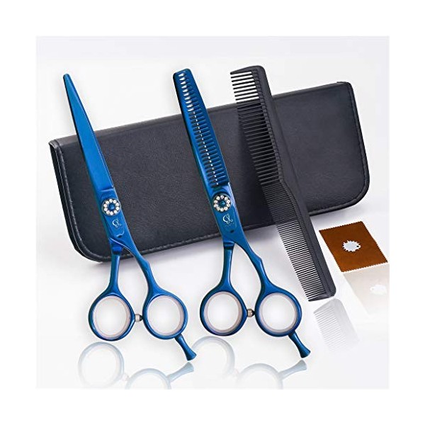 Bleu Professional Premium 5.5 Pouces Coiffeuse Ciseaux de Coiffure Set Texture Ciseaux pour Couper Les Cheveux Dilution Cisai