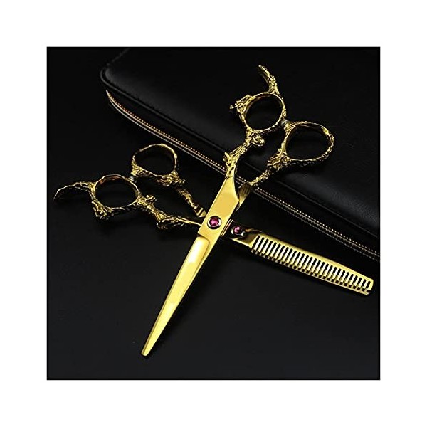 NC Ensemble de Ciseaux de Coiffure dorés de 6 Pouces, Ciseaux de Coiffure et Ciseaux à effiler Dragon Handle Outils de barbie