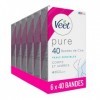 Veet PURE - 240 Bandes de Cire Froide Corps et Jambes - Peaux Sensibles - Recommandés par les Dermatologues - Epilation Longu