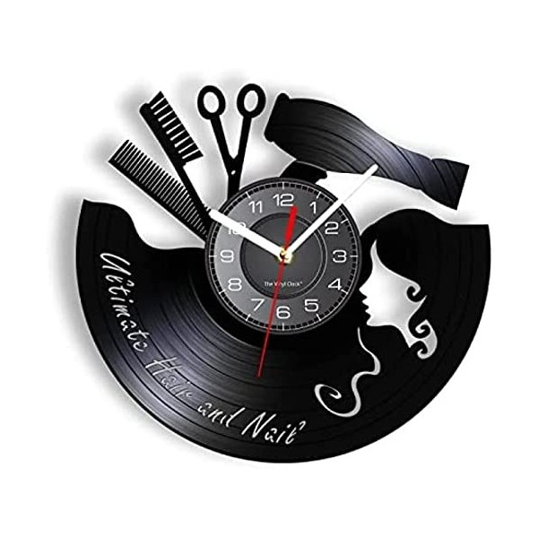 12 Pouces Horloge Murale Peigne Ciseaux Sèche-Cheveux Salon De Beauté Horloge Murale Coiffeur Disque Vinyle Horloge Vintage B