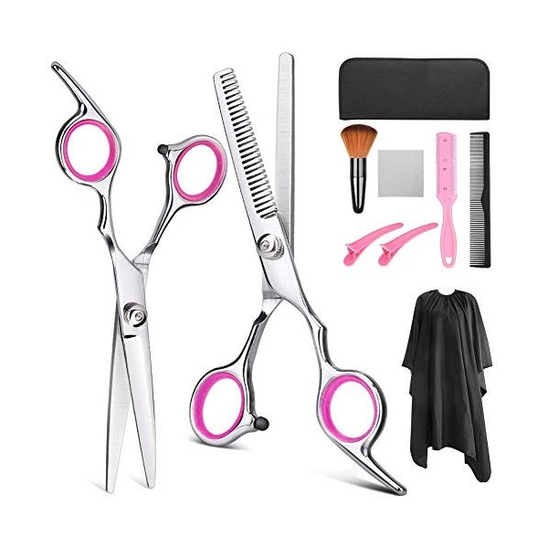 WJY Coiffure Ciseaux Cheveux 9 PCS Professionnel Ciseaux de Coiffure Kit Coupe de Cheveux Ciseaux Pince Cheveux Brosse à Chev