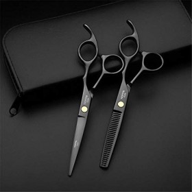 LUCHONG Ciseaux De Coiffure Set 5.5/6.0 Inchstainless Professional Barber Outil De Haute Qualité Noir Dents Ciseaux Plat Cisa