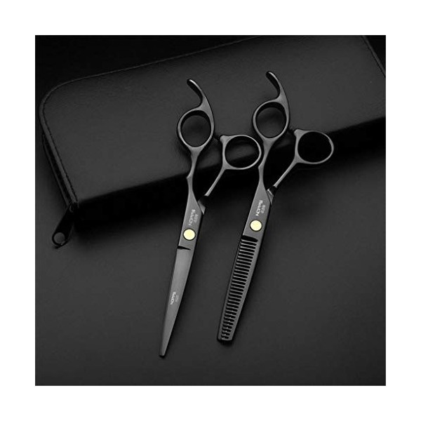 LUCHONG Ciseaux De Coiffure Set 5.5/6.0 Inchstainless Professional Barber Outil De Haute Qualité Noir Dents Ciseaux Plat Cisa