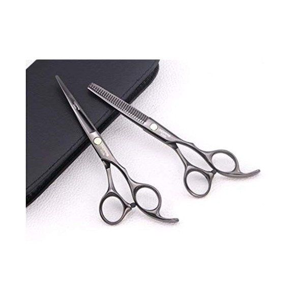 LUCHONG Ciseaux De Coiffure Set 5.5/6.0 Inchstainless Professional Barber Outil De Haute Qualité Noir Dents Ciseaux Plat Cisa