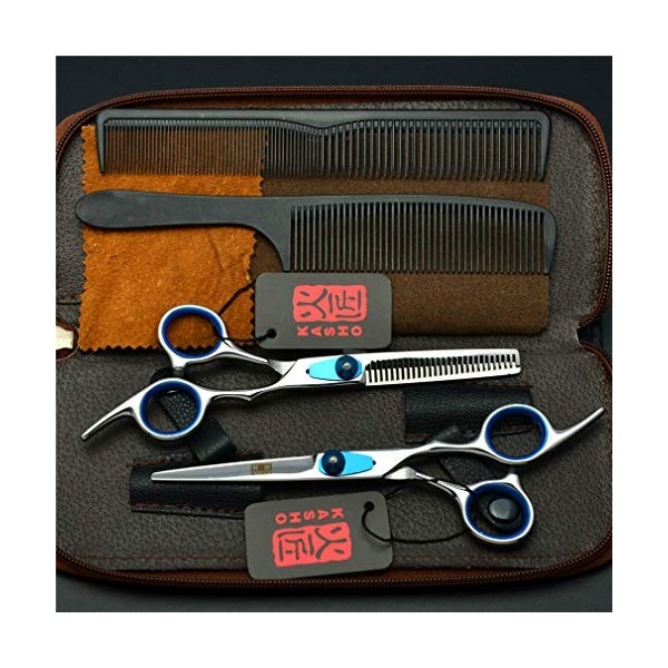 Professionnel Haut de Gamme Bleu droitier 6.0 Pouces Coiffeur Coiffure Ciseaux Cheveux Set Ciseaux de Coiffure rhéofluidifian